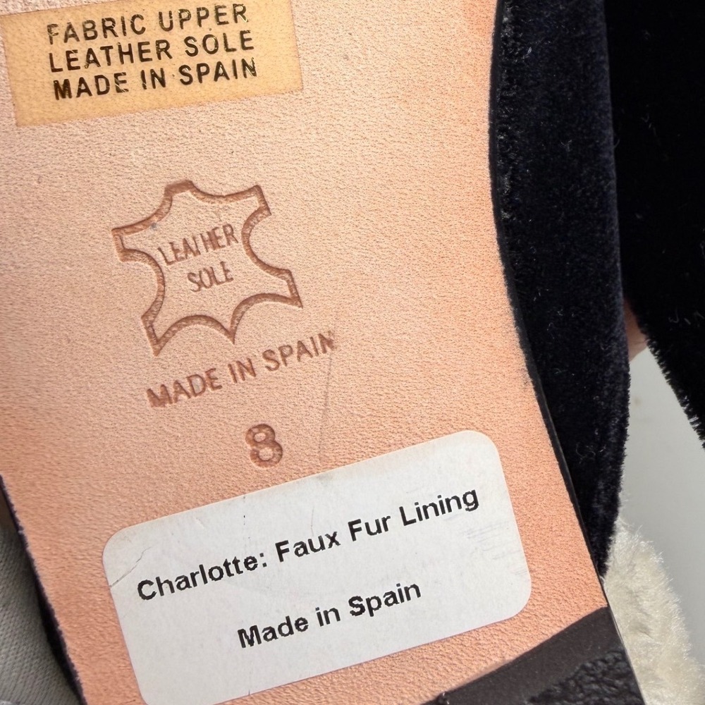 Patricia Green Charlotte Velvet Faux Fur Mule Slippers Black Women 8 Spain - Picture 11 of 14